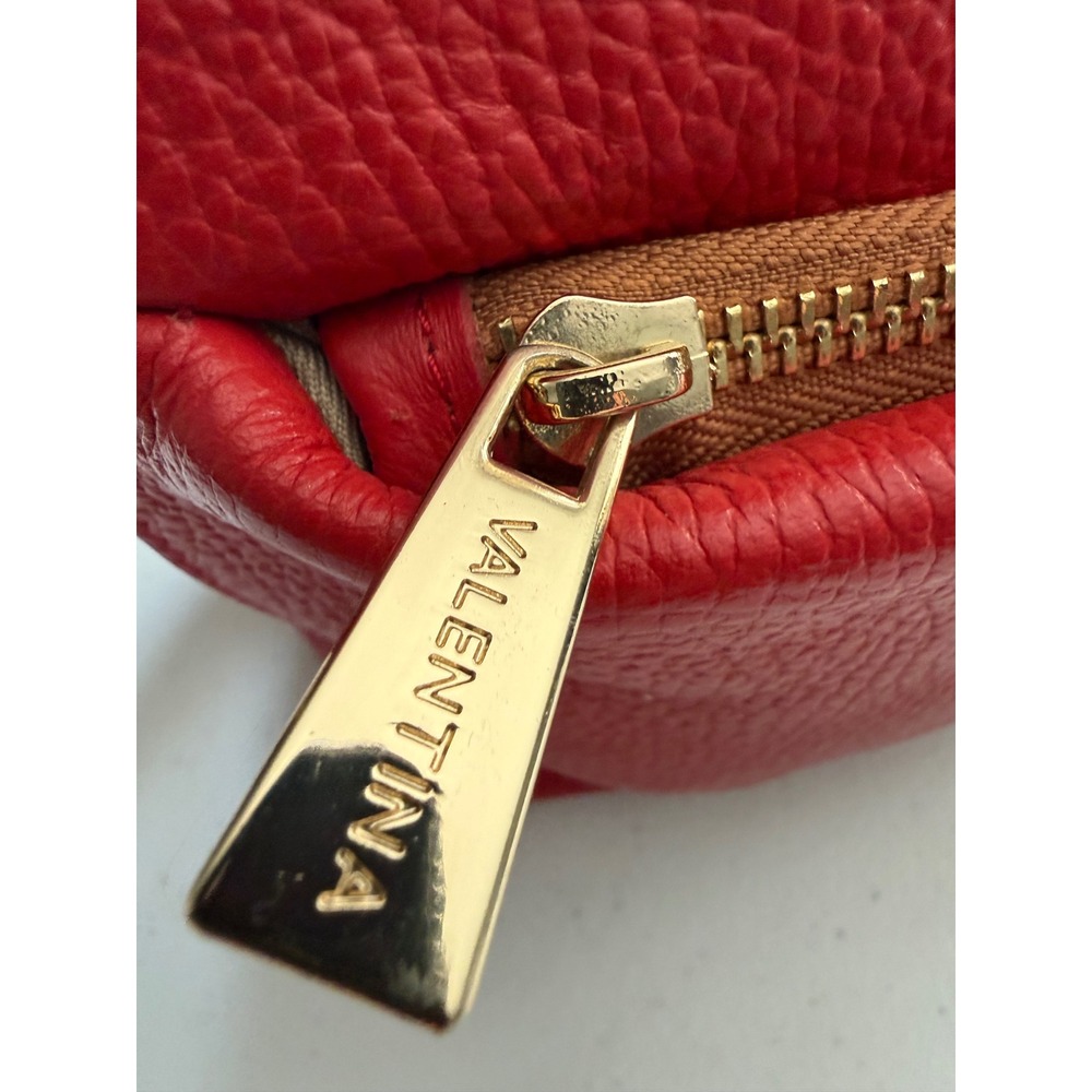 Valentina Red Pebbled Leather Crossbody Bag Gold Hardware Italian Made Handbag - Picture 8 of 13